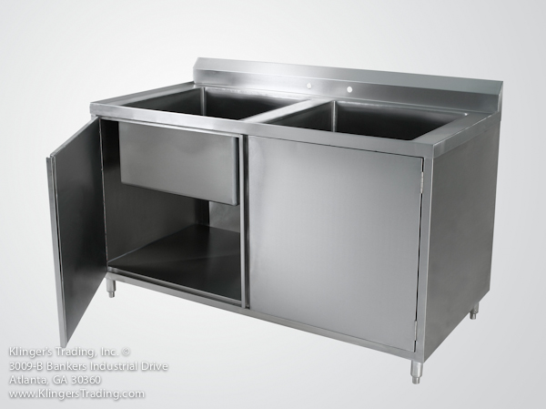 stainless steel storage cabinet with 2 sink bowls